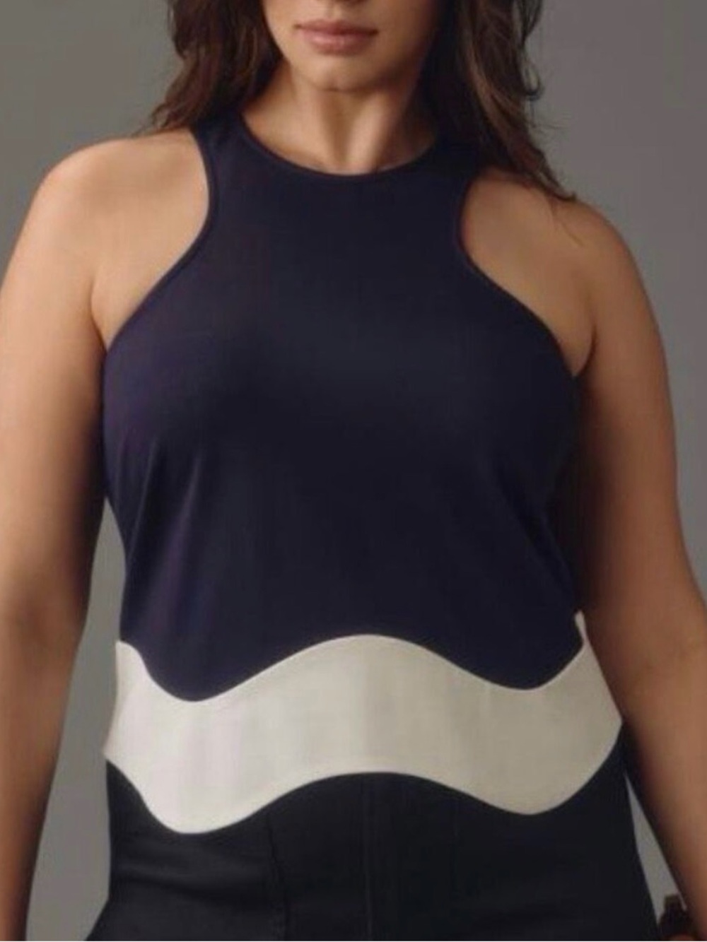 Sunday in Brooklyn Navy Tank with White Wave Hem